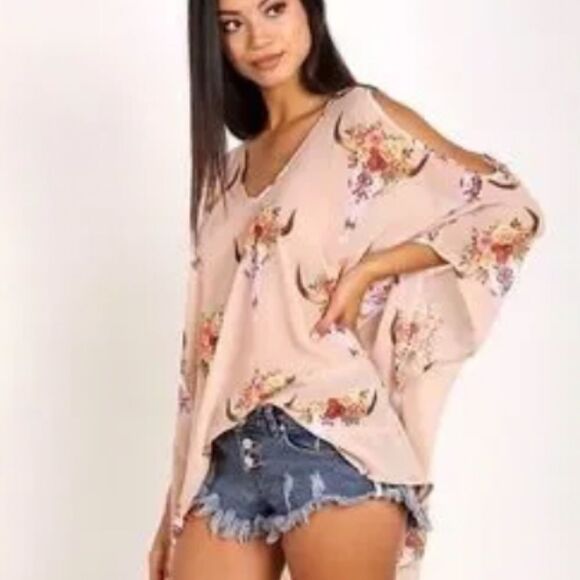 Show me Your MuMu Peta Boo Tunic Top Cow Skull Pink Small - Picture 2 of 3